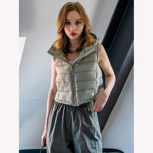 <b>Women's</b> Fashionable Outerwear Zip up Puffer <b>Vest</b> High Quality Solid Color Sleeveless Down Jackets - Product Image 1