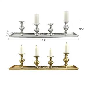 Bougeoir en métal de finition argentée de qualité supérieure pour la décoration de la maison et de Noël 4 piliers de bougie avec plateau - Product Image 6