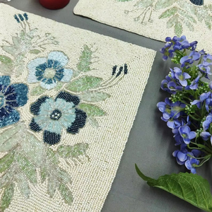 Luxury Embroidery Solid Pattern Eco-Friendly Customizable <b>Beaded</b> <b>Placemat</b> for Home Hotel Wedding Party - Product Image 1