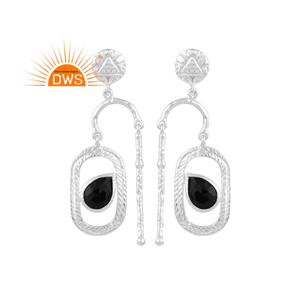 Pendiente colgante de piedras preciosas de ónix negro Natural de plata de ley fina, joyería personalizada para mujer, regalo para ella - Product Image 1