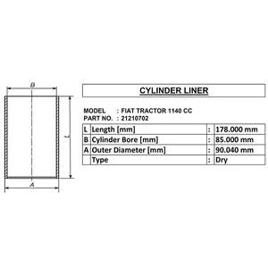 Camisa de cilindro seco para tractor Fiat 1140 CC OE:-21210702 ID: MM OD-85:-90,04mm Longitud:-178mm made in India