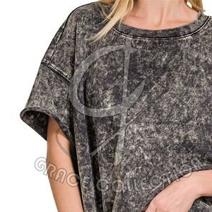 เสื้อยืดคอกลมทรงหลวมสำหรับผู้หญิง คุณภาพสูง ผ้าฝ้าย 100% แขนสั้น ลายฉลุ ดีไซน์เก๋ พร้อมป้ายแบรนด์ส่วนตัว - Product Image 5