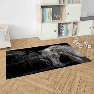 Alfombra Estampada - Diseño Moderno, Estilo Rústico, Caballo Blanco y Negro, Tela Chenilla, Alfombra de Chenilla - Product Image 4