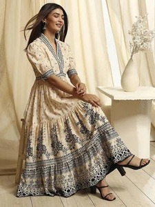 Indian hand made cotton floral printed long dress woman stylish party wear dress personalized bride gift for her on sale - Product Image 4