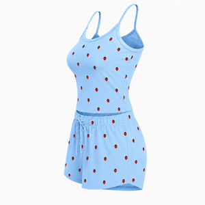 Ladies' Home wear 2pcs Summer Spring Soft Casual Cute Solid Breathable Sleeveless Pajamas Set Camisole Short Pants OEM Service - Product Image 2