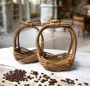 Cesta organizadora redonda bonita y pequeña, Juego de 2 bandejas de mimbre para servir, almacenamiento de panadería, almacenamiento de pan, cesta de regalo con asa - Product Image 6