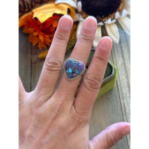 Bague ajustable en argent sterling avec turquoise Mohave faite à la main du sud-ouest - Product Image 2