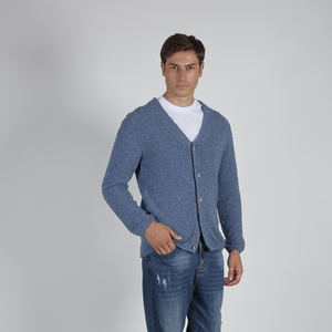 Cárdigan Azul Sostenible para Hombre, Modelo Más Vendido, Cuello Redondo, Manga Larga, Tejido de Poliamida, Poliéster y Algodón, Cierre con Botones - Product Image 2