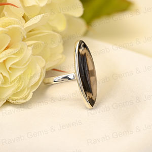 ขายดีแหวนเงินสเตอร์ลิงทำมือสำหรับผู้หญิง925สีโรสโกลด์สโมควอตซ์ไฮโดรขนาด10X30มม. เครื่องประดับเซ็ตขอบ - Product Image 1