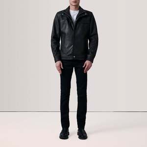 Chaqueta de Cuero Genuino de Oveja Clásica Negra Sean con Cremallera, Estilo Casual de Motero, Bordado Técnico para Otoño, Talla XS - Product Image 2
