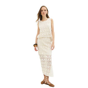 Jupe d'hiver élégante pour femme, style décontracté, coupe trapèze, queue de poisson, crayon, volants, tricot, taille naturelle, 100% coton, taille XS - Product Image 5