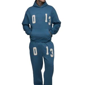 ชุดวอร์มผ้าคอตตอนแบบสวมหัวมีฮู้ดและกางเกงวอร์มแบบ100% พิมพ์ลายสีล้วน500 GSM - Product Image 1