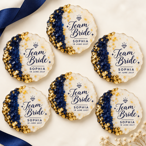 Imanes de Resina Epoxi Personalizados para Refrigerador, Recuerdos de Despedida de Soltera, Nombres Personalizados, Fecha, Azul Dorado, Regalos para Despedida de Soltera - Product Image 4