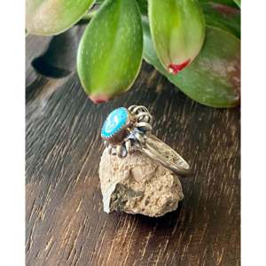 Navajo Handmade Kingman Turquoise & Sterling <b>Silver</b> <b>Statement</b> <b>Ring</b> Size 5.5 Gemstone Inlay with Natural Stone Everyday Wear - Product Image 4