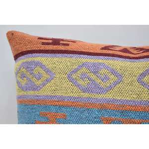 Multicolored Bohemian Wool Pillow 16x24 Inch Geometric Vintage Patterned <b>Cushion</b> Luxury Decorative <b>Cushion</b> Woven 18x18 Inch Size - Product Image 2