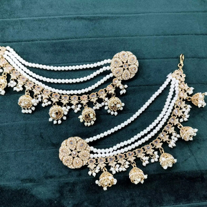 Gran oferta, accesorios de lujo hechos a mano para mujer, par de Jhumka Chapado en sombra con cadena de oreja pendientes trenzados - Product Image 1