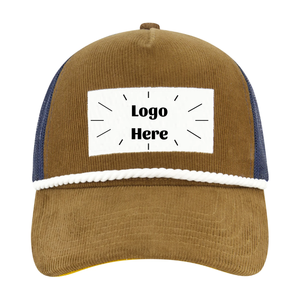 Gran oferta, sombreros de camionero de 5 paneles de pana de rendimiento, parches personalizados, Gorras de malla de cuerda con Logo, Gorras de correr estructuradas Unisex ajustables - Product Image 1