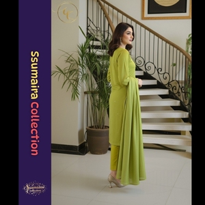 Ssumaira Collection Elegante traje verde Anarkali bordado de 3 piezas-Vestido formal de lujo pakistaní - Product Image 2