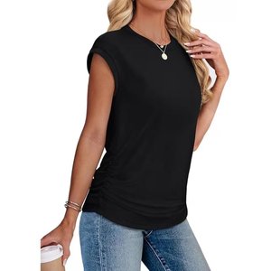 Chemise à manches courtes pour femme de Jane, col rond avec côtés plissés, haut féminin décontracté pour tous les jours, modèle Iskon 31886 - Product Image 5