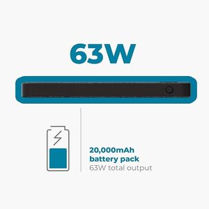 EINOVA Power Bank Sottile Rosa da 20.000mAh per Laptop, Ricarica Ultra-Veloce USB C + USB A 63W per 3 Dispositivi, Materiale Plastico - Product Image 3