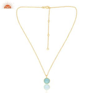 Colgante de piedras preciosas de Calcedonia azul Aqua con cadena, fabricante y proveedor de joyas, joyería fina de plata 925 chapada en oro hecha a mano - Product Image 2