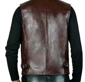 Gilet en cuir pour motocycliste, style traditionnel classique, col montant, vêtements pour hommes, nouvelle mode automne hiver - Product Image 3