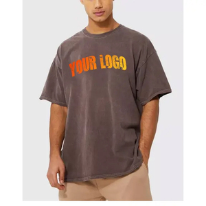 Camiseta personalizada Heavyweight 300gsm para hombre, ropa informal estilo hip hop vintage lavada con ácido, camiseta de talla grande con cuello redondo de gran tamaño - Product Image 4