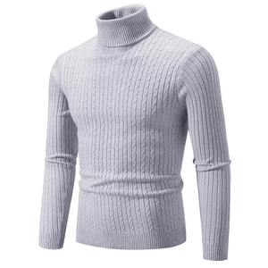 Jersey de cuello alto para hombre, suéter de punto, 100% de algodón, ropa cálida informal de invierno, nueva tendencia, teñido liso - Product Image 5