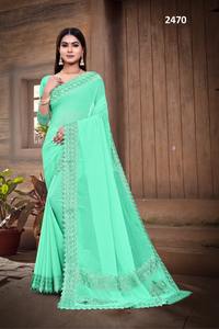 Georgette-fiesta de boda moderna para mujer, fiesta de boda, gran florecimiento, trabajo de piedra y parche, calidad de exportación, 2022 - Product Image 5