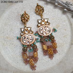 ต่างหูทอง kundan meena สำหรับทารกสีชมพูเครื่องประดับโลหะผสมสีเทา - Product Image 3