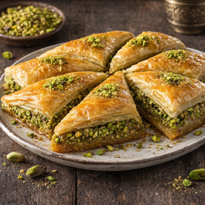 Premium Handmade Halal Sweet Pistachio Triangle Baklava Traditional Turkish <b>Dessert</b> with Antep Pistachio - Product Image 1