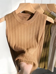 Camiseta sin mangas de primavera y verano para mujer, camisetas sin mangas de punto para mujer, chalecos informales ajustados elásticos, Tops cortos, chaleco, pulóver, camisas - Product Image 5