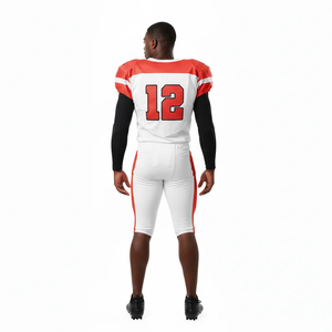 Ensemble de maillot et pantalon de football américain pour homme, sublimé, anti-humidité, ajusté, manches trois quarts, blanc et rouge, numéros d'équipe - Product Image 6