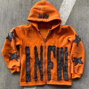 Sudadera con capucha de algodón pesado personalizada con bordado desgastado Nuevo diseño de rizo francés de moda para sudaderas con capucha de invierno Servicio OEM - Product Image 4