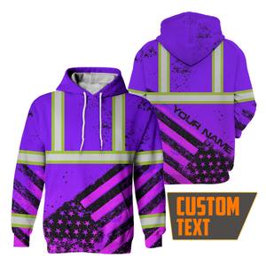 Sudaderas con capucha personalizadas Class3 de alta visibilidad Sudadera con capucha violeta de alta visibilidad Pintura de la bandera americana Ropa de trabajo de seguridad reflectante Clase 3 - Product Image 1