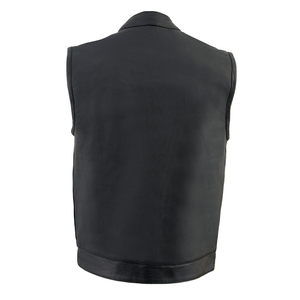 Chaleco de Cuero Negro Premium para Hombre, Estilo Motero, con Costuras Acolchadas en Forma de Diamante, Chaleco sin Mangas para Motocicleta con Cuello Alto - Product Image 3