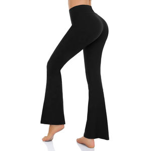 Customized LOGO Women's Flared Yoga <b>Leggings</b> Solid Color Fitness Sports Pants Elastic Waist Flared Women <b>Leggings</b> - Product Image 3