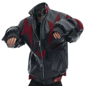 Derniers patchs Y2K au design streetwear sur une veste en cuir de créateur pour homme avec une veste coupe-vent en similicuir pour homme - Product Image 5