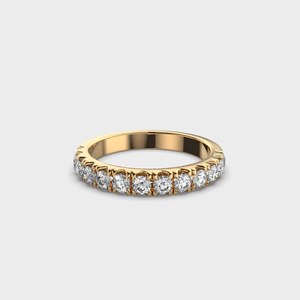 Anillo de Compromiso de Media Eternidad con Diamante Cultivado en Laboratorio de Corte Redondo de 3 mm, Oro Sólido de 14K, Regalo de Aniversario, Joyería Fina para Mujer - Product Image 1