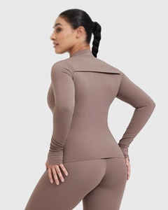 2024 chaqueta de LICRA de nailon para mujer, Control de estómago, cómoda, gimnasio, entrenamiento físico, Yoga, chaqueta deportiva de manga larga con cremallera - Product Image 2