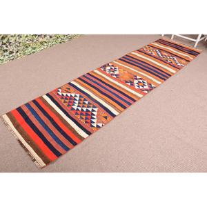 Alfombra Turca de 2.6x10.3 pies, Alfombra Vintage Azul con Diseño Paisley - Product Image 2