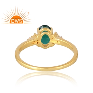 Latest Selling <b>925</b> Sterling <b>Silver</b> 18K Gold Plated Natural Cz & Emerald Gemstone <b>Ring</b> Demi Fine Jewelry Manufacturer - Product Image 2