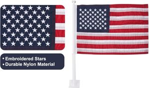 Drapeau de voiture, lot de 2 drapeaux américains pour voiture, 11x17 pouces, drapeaux américains avec étoiles brodées, mât de drapeau avec clip pour fenêtre, nylon résistant - Product Image 2