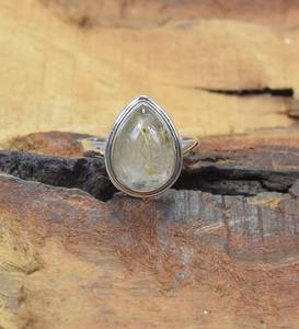 Anillo de piedras preciosas de rutilo dorado, joyería para mujer, joyería de estilo bohemio plateado, anillo hecho a mano de tendencia de Plata de Ley 925, regalo para ella - Product Image 5