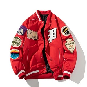 Hiver Véritable Peau de Mouton Varsity Baseball Jacket Hommes Femmes High Street Hip Hop Youth Couple Bleu Rouge - Product Image 1