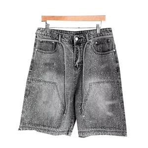 Custom Casual Cotton Loose Style Jean <b>Shorts</b> Premium Quality <b>Men's</b> Streetwear Rhinestone Denim Jeans <b>Shorts</b> - Product Image 1