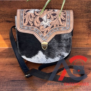 Western Handmade Tooled Leather Crossbody Purse Genuine Cowhide Leather Floral Women's High Quality Designer <b>Unique</b> Handbags - Product Image 1