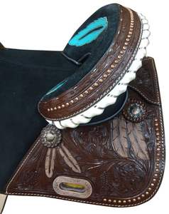 อานม้าทรงเวสเทิร์นคุณภาพสูง สีเทอร์ควอยซ์ แกะสลักลาย หนังแท้ ทนทาน งานฝีมือ สำหรับขี่ม้าแบบอังกฤษ สีดำ - Product Image 3