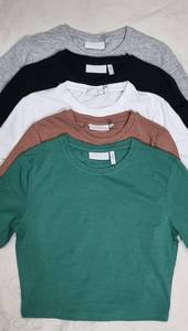 Nueva moda mujer sólido verano Crop Top camiseta Slim Fit mujer Casual transpirable camisa de manga larga - Product Image 3