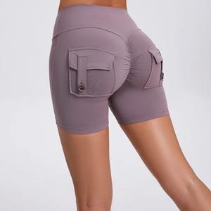 Pantalones cortos de Yoga de gimnasio para mujer con logotipo personalizado con bolsillos | Pantalones cortos de entrenamiento de cintura alta | Ropa deportiva elástica para correr - Product Image 1